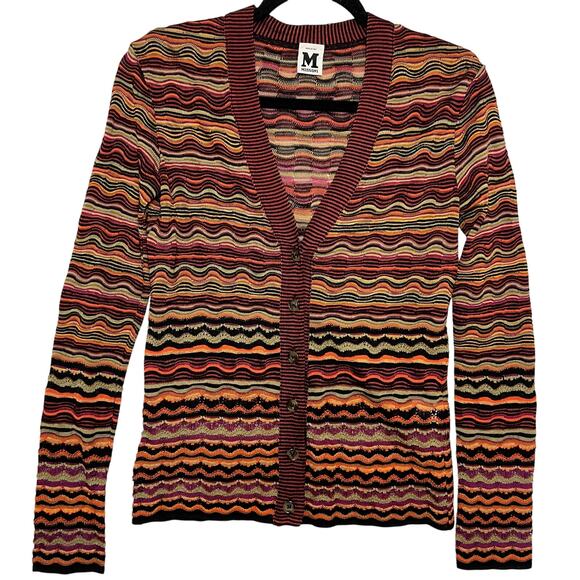 Missoni Sweaters - Missoni Wavy Chevron Print Open Knit Button Front Cardigan Size 4 Maroon Orange